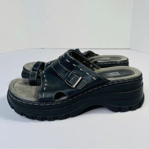 Faded Glory VTG Judy Slip On Platform Sandal Black Leather Womens 9.5 Y2K